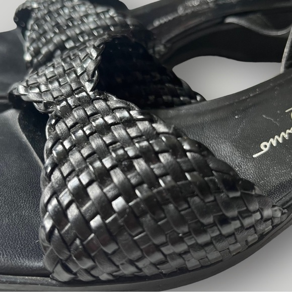 Ferragamo Classic Slingback Sandals Woven Leather Top Black Leather Shoes 8B - Picture 8 of 14